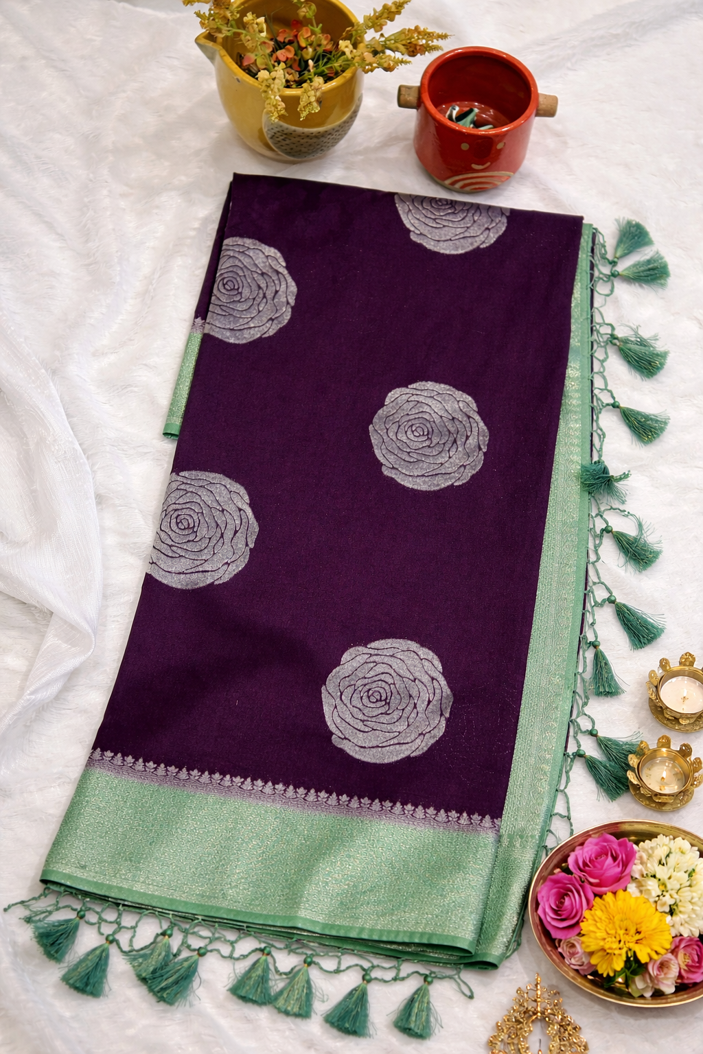 Purple and Sage green soft silk