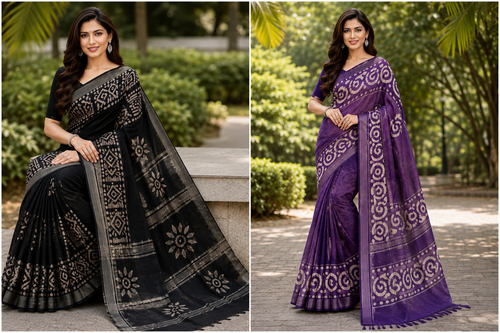 Black and Purple Batik print sarees