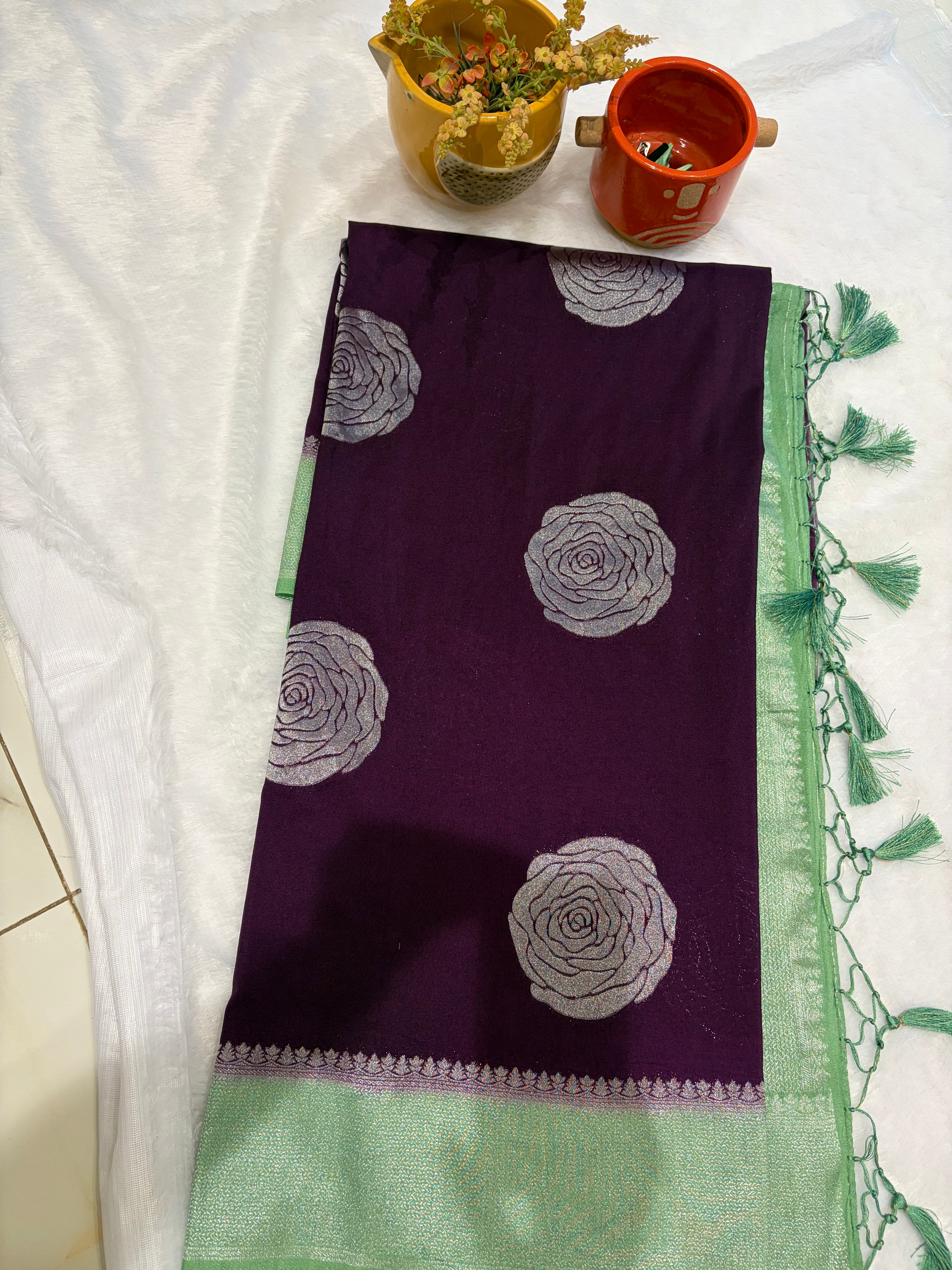 Purple and Sage green soft silk