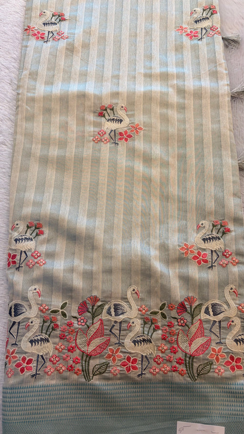 Blue and white Tussr saree
