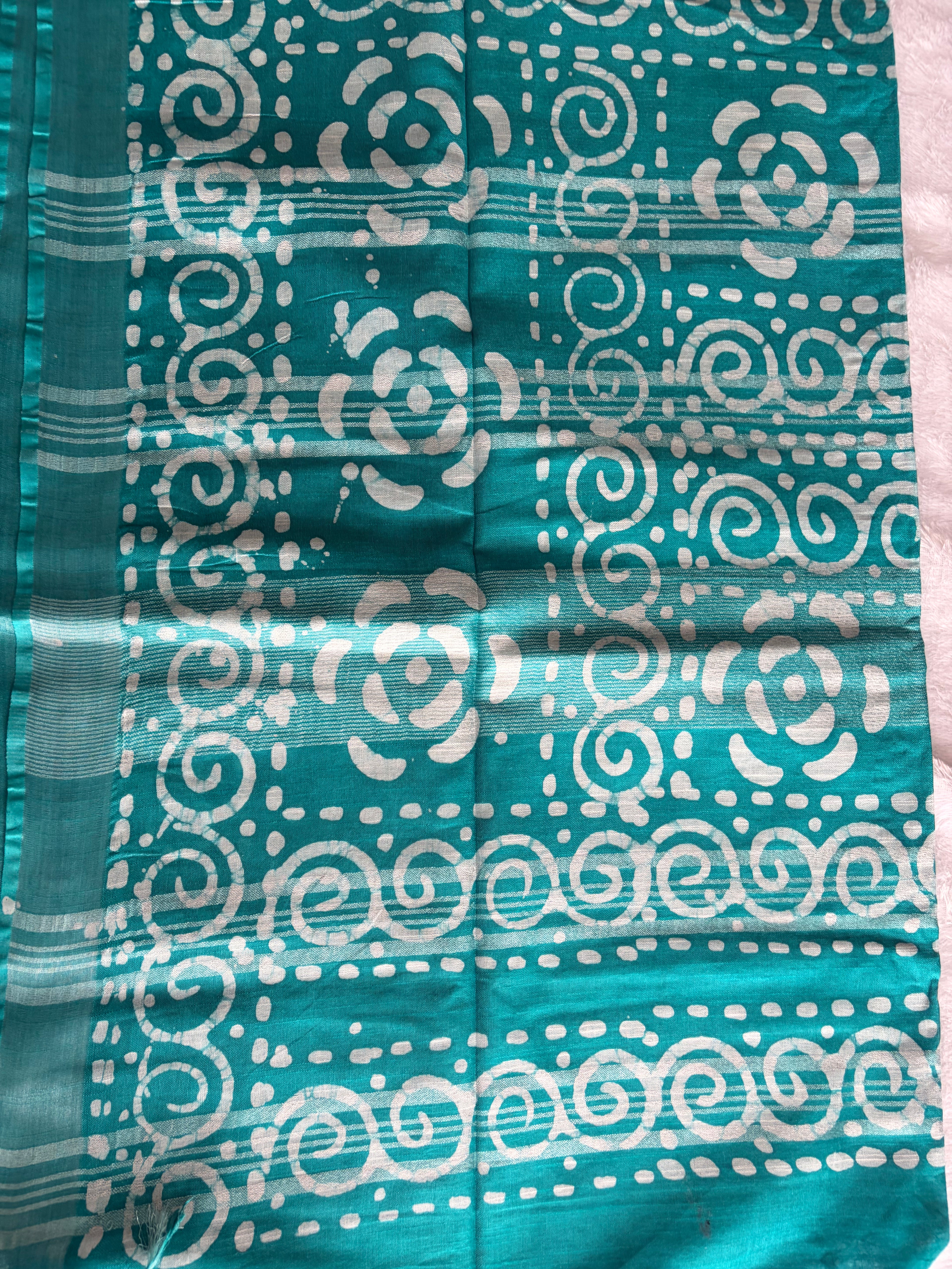 Blue bagalpuri, batik print cotton saree