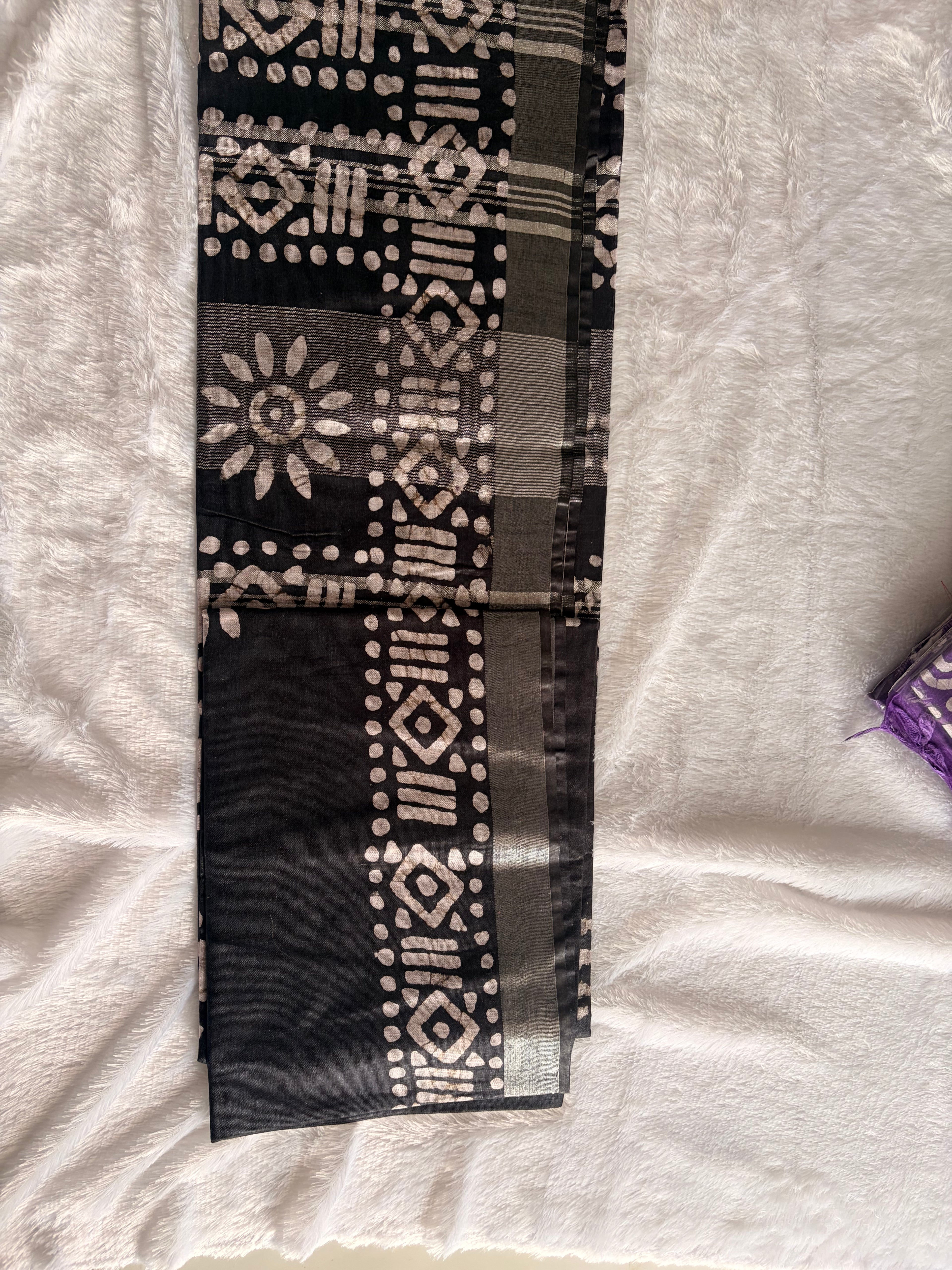 Black and Purple Batik print sarees