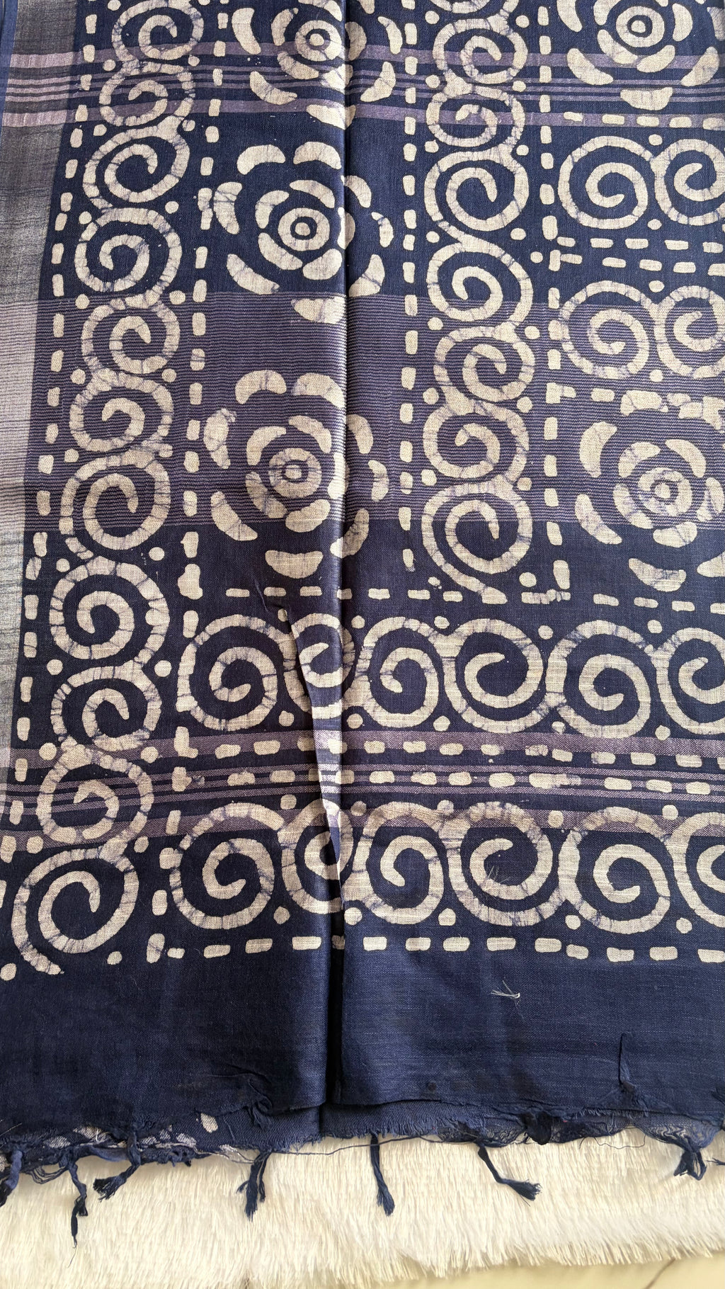 Blue and red Batik print saree