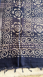 Blue and red Batik print saree