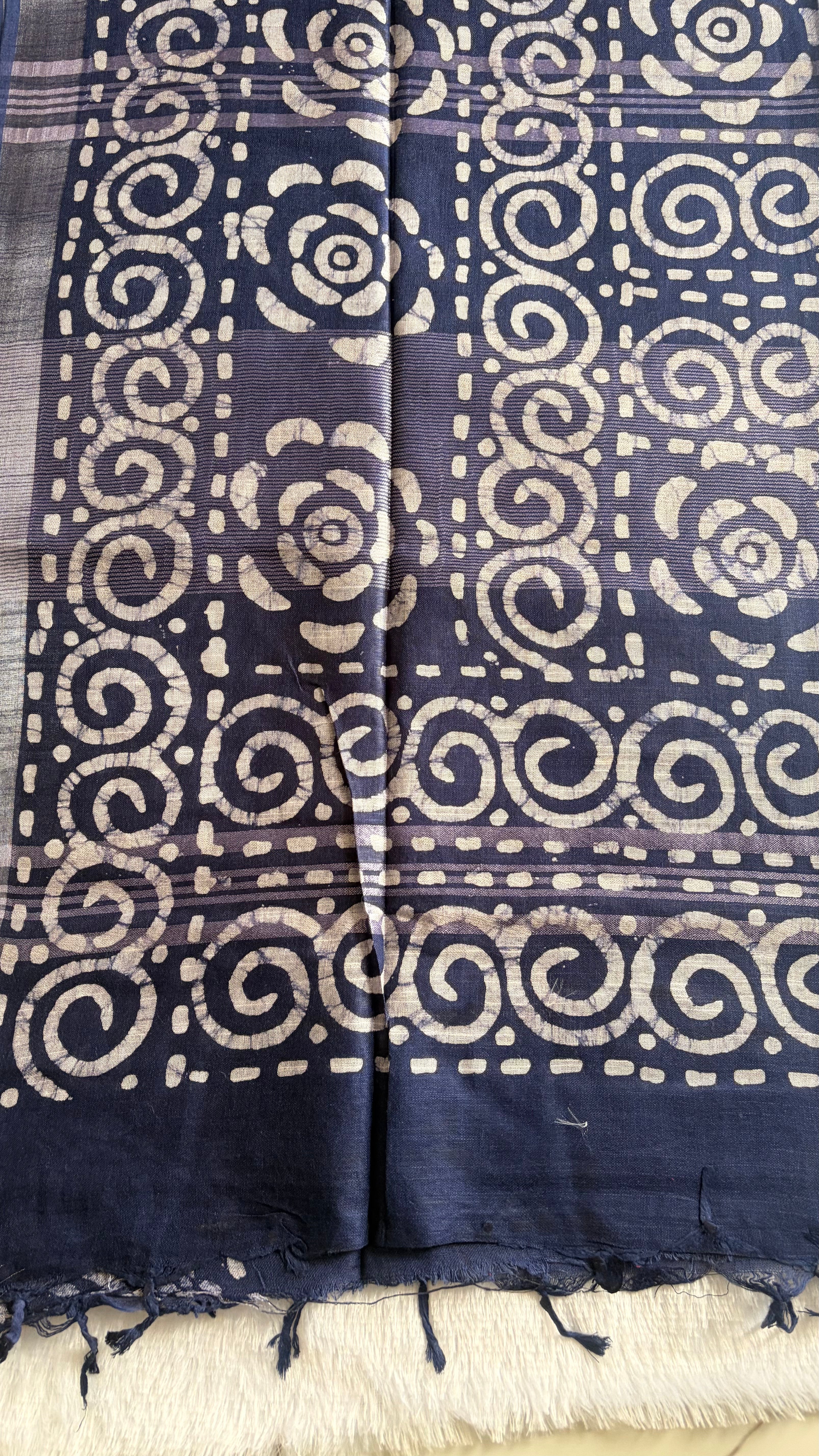 Blue and red Batik print saree