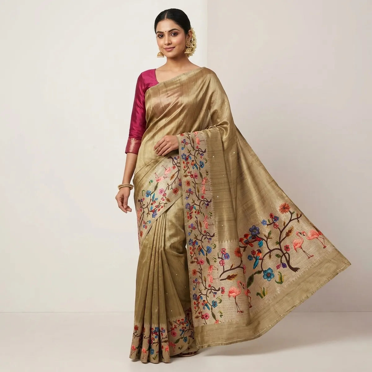 GREEN TUSSAR SILK SAREE
