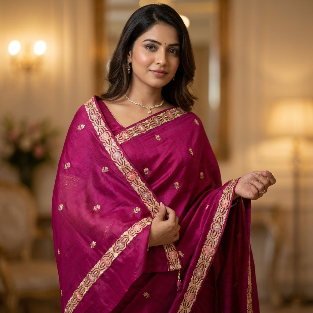 MajentaTussr Designer saree