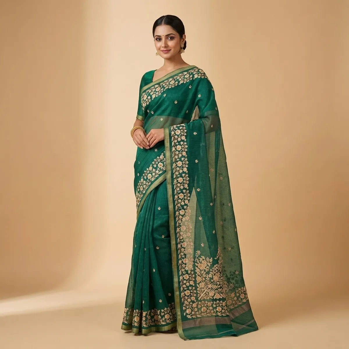 GREEN TISSUE SILK SAREE