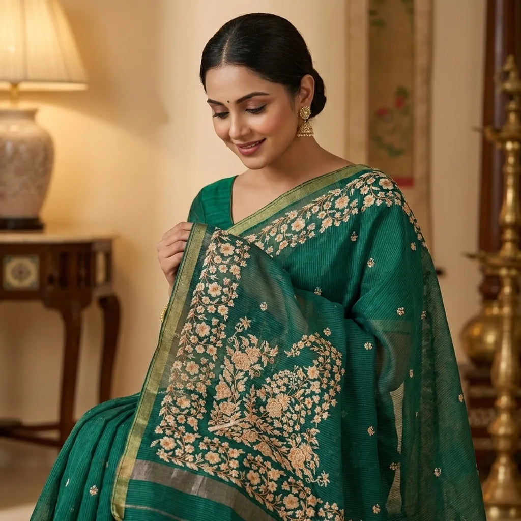 GREEN TISSUE SILK SAREE
