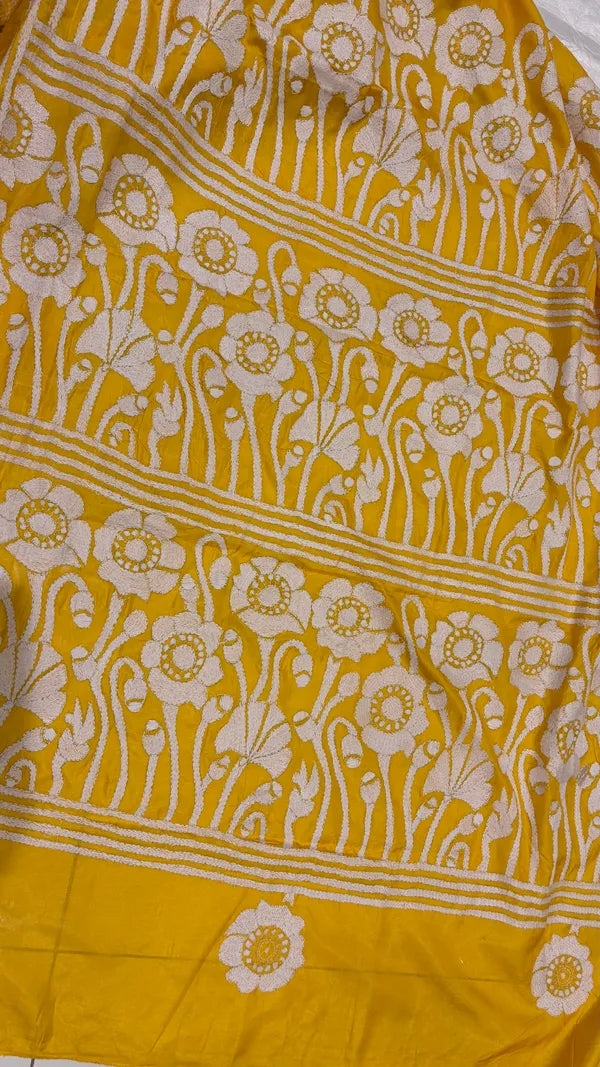 YELLOW SLIK KATHA SAREE