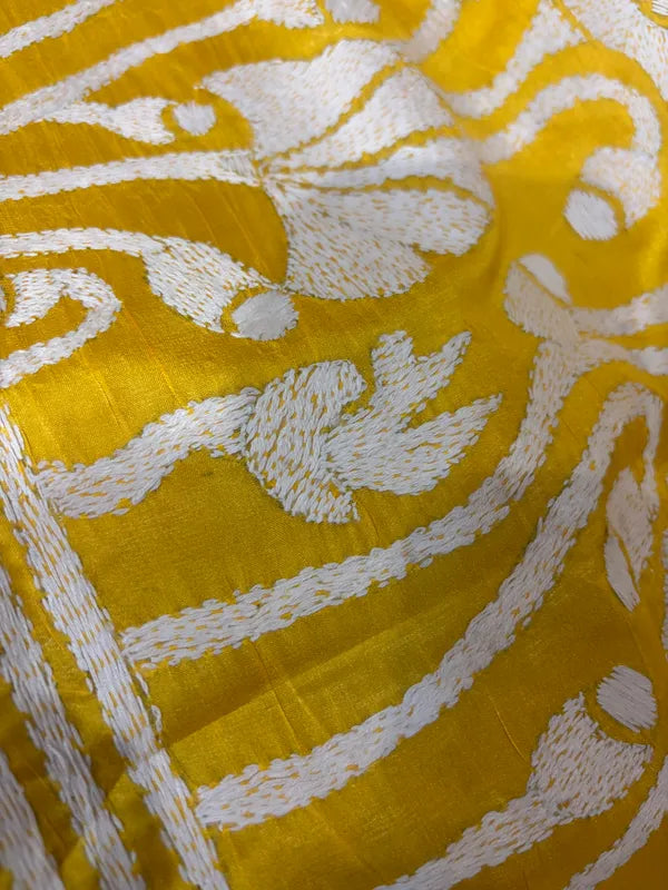 YELLOW SLIK KATHA SAREE
