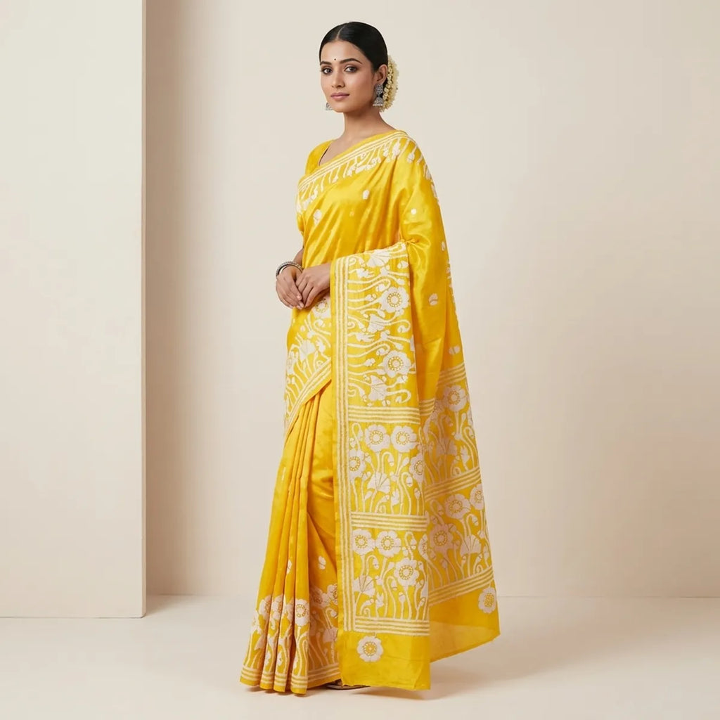 YELLOW SLIK KATHA SAREE