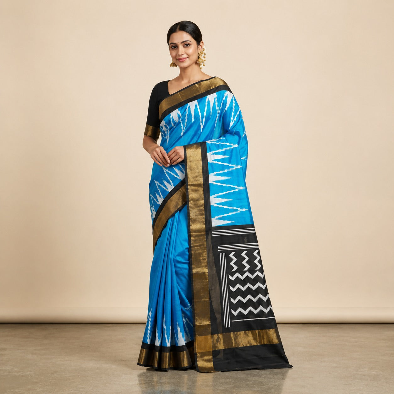 BLUE CHANDERI SILK SAREE
