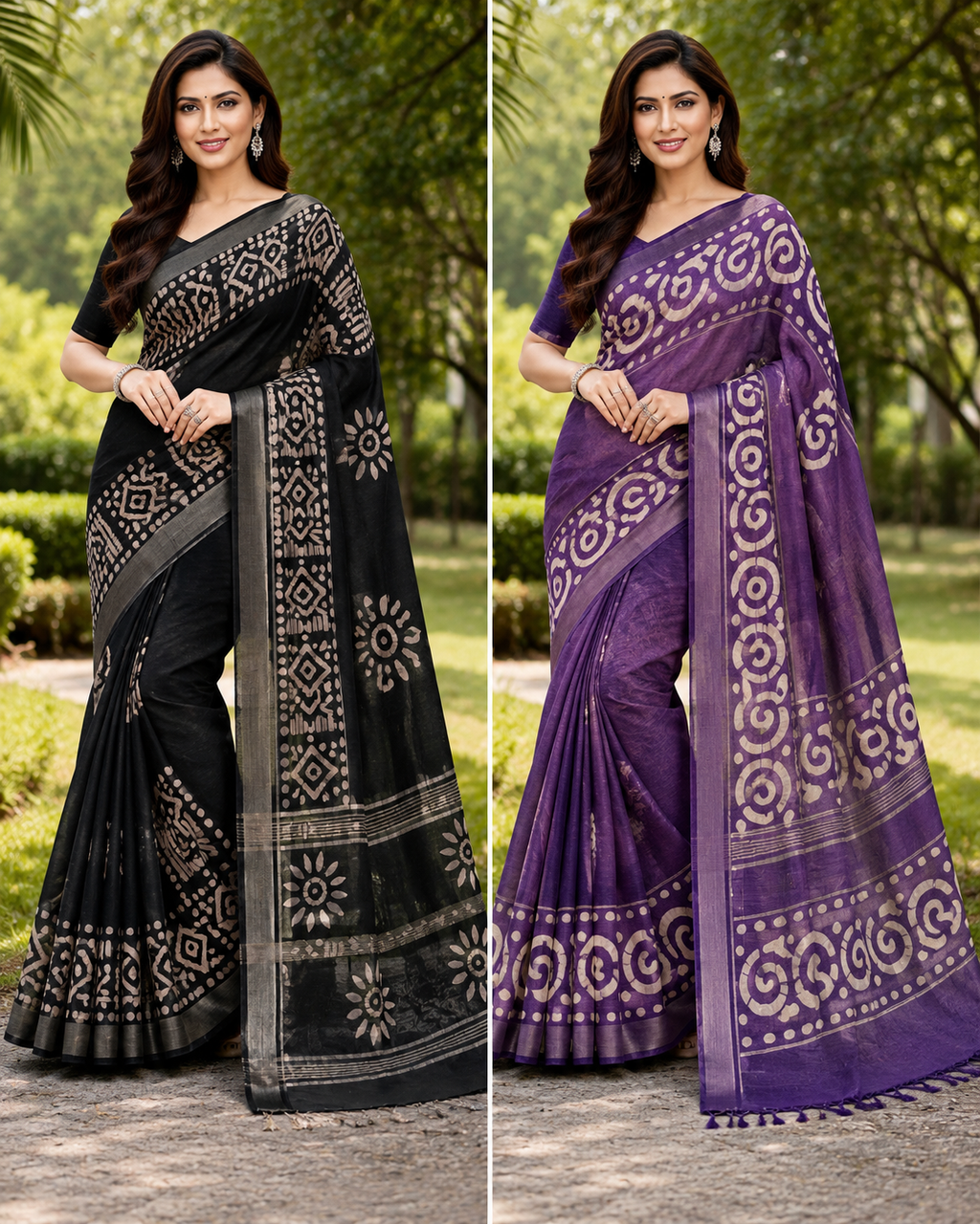 Black and Purple Batik print sarees