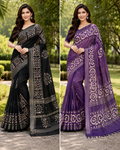 Black and Purple Batik print sarees