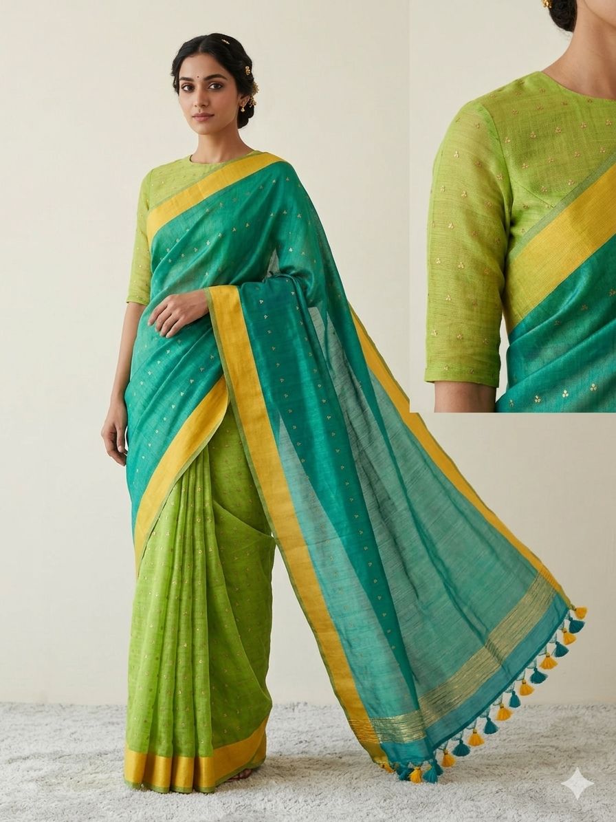 Blue and green Handloom saree